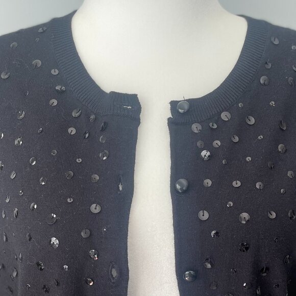 Women's Apt. 9 Black Cardigan Sweater Size L (fits like M) Sequins 3/4 Sleeves - Picture 5 of 9